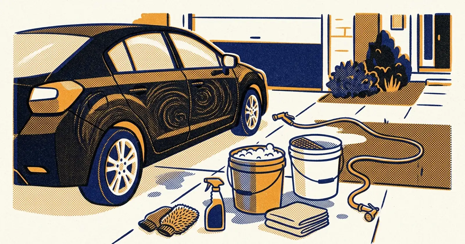 Illustration for A New Black Car Swirled by Home Washes