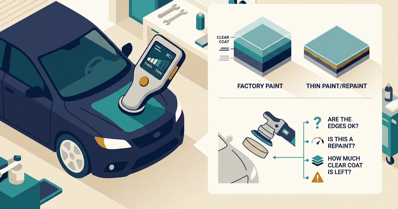 Illustration for Thin Clear Coat? What a Paint-Depth Reading Means Before Polishing